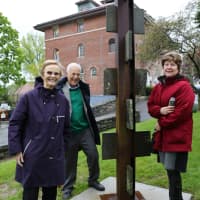 <p>From right, Mamaroneck Arts Council members Dr. Maj-Britt and Michael Rosenbaum, and Arts Council chair Solange De Santis with the Ernest Shaw sculpture &#x27;Jacob&#x27;s Ladder.&#x27;</p>