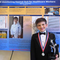 <p>Mark Leschinsky, 9, of Mahwah, at the induction ceremony.</p>