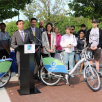 <p>New Rochelle Mayor Bramson announcing the city&#x27;s plan to launch a bike sharing program.</p>