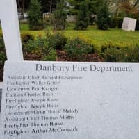 <p>Names of the Danbury Fire Department members who are honored at Memorial Park</p>