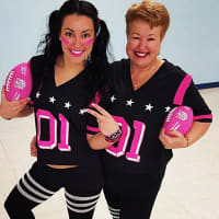 <p>Natalia, left, and Mercedes Novoa of Lyndhurst team up to bring fun fitness to the area.</p>