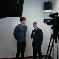 <p>New York Mets superstar Noah Syndergaard being interviewed by Joe Archino  during his visit to Iona College.</p>