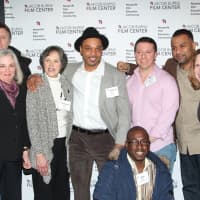 <p>Nick Quested, director of &quot;Dramatic Escape&quot;; Laura Rossi, WCF executive director; Katherine Vockins, RTA executive director; four former RTA participants; and Edie Demas, executive director of Jacob Burns Film Center</p>
