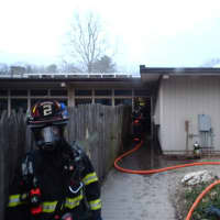 <p>Westport firefighters respond to a fire at Earthplace.</p>