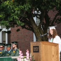 <p>One of the graduating Pleasantville High School students speaking during this year&#x27;s graduation ceremony.</p>