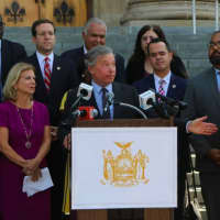<p>Lawmakers hosted a rally at New Rochelle City Hall.</p>