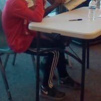 <p>Red Bulls Goalie Rafael Diaz visits Lodi Library.</p>
