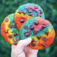 <p>Rainbow chocolate chip cookies from Baked in Color</p>