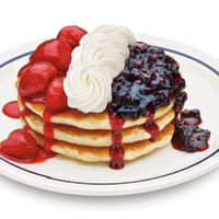 <p>Red, white and blue pancake stack at IHOP.</p>