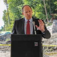 <p>Dobbs Ferry Mayor Hartley Connett spoke Oct 6 during a groundbreaking ceremony at Rivertowns Square. </p>