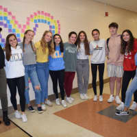 <p>Members of the Mind Your Mind club at Rye Neck High School posted positive messages around the building to uplift their peers.</p>