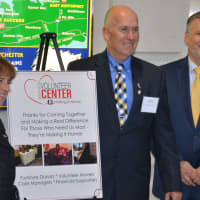 <p>Left to right: Cynthia W. Massarsky, Hackensack Mayor John Labrosse and Vice President of Valley National Bank Louis Knaub. Labrosse and Knaub showed support for Making-It-Home&#x27;s efforts.</p>