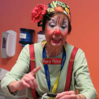 <p>Ginnie Testo, as Foxy Roxy, performs at St. Joseph&#x27;s Hospital.</p>