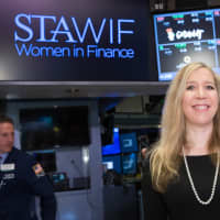 <p>Westport resident Johanna Rossi rang the opening bell at the NYSE April 27.</p>