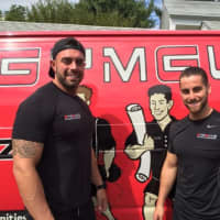 <p>Sam Langer, right, and Jimmy Bonavita are childhood friends who launched GYMGUYZ, a mobile fitness training business that works with clients at their homes and offices.</p>