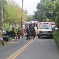 <p>A look at the accident scene at Bucks Hollow Road on Tuesday morning.</p>