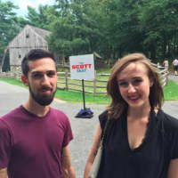 <p>Libby McCabe, of Stamford and her boyfriend Rob Sannicandro, Harrison, N.Y., at the taping of The Scott Seat in Stamford.</p>