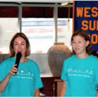 <p>Phoebe Spear and her mother Ellen address the Westport Sunrise Rotary. </p>