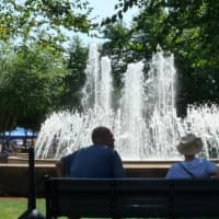 <p>Cooling off by the fountain in the 90 degree heat of the Lyndhurst Street Fair.</p>