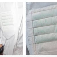 <p>The pockets in Leschinsky&#x27;s self-disinfecting suit expand to release chemicals and kill viruses.</p>