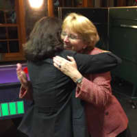 <p>Republican Lynne Vanderslice, right, gets a victory hug from state Rep. Gail Lavielle, R-143, after Vanderslice&#x27;s win in Wilton&#x27;s First Selectman race.</p>