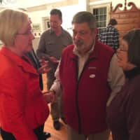 <p>Democratic First Selectman candidate Deborah McFadden, left, speaks with disappointed supporters after her loss in Wilton&#x27;s First Selectman race. </p>