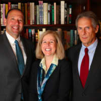 <p>Attorneys Steven Frederick (left) and Marshall Goldberg, along with Alice Knapp, President of Ferguson Library, Stamford, CT, pose at the library on “Wofsey, Rosen, Kweskin &amp; Kuriansky Day in the State of Connecticut.”</p>