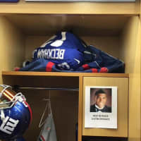 <p>The photo of Justin Speights displayed in Odell Beckham Jr.&#x27;s Giants&#x27; locker stall.</p>