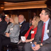 <p>Jim Tedesco speaks to crowd of mayors at the Bergen County Economic Development Conference at Metlife Stadium.</p>