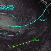 <p>The area of low pressure and its associated cloudiness over the central Pacific and northwest of Hawaii on Monday.It is forecast to track towards the Pacific Northwest by midweek, and then reach the East Coast by Friday with widespread snow likely.</p>