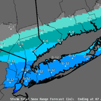 <p>The latest snowfall projection map, released Friday morning, by the National Weather Service.</p>
