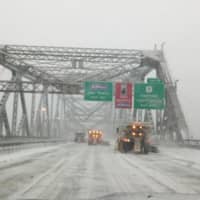 <p>Plows on the Tappan Zee Bridge late Saturday afternoon.</p>