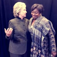 <p>Presidential hopeful Hillary Clinton with Sen. Andrea Stewart-Cousins at the White Plains fundraiser.</p>