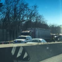 <p>Only one lane of traffic is open near the accident scene on I-95 in Darien.</p>
