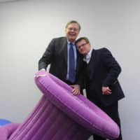 <p>Stamford Mayor David Martin gets a guided tour of the therapy rooms from Abilis’ Ross Perry at the grand opening of The Therapy Center at Abilis on Summer Street in Stamford.</p>