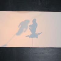 <p>The completed shadow puppets on display.</p>