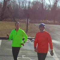 <p>From left, Jim Harron and Peter Lofink, both of Brookfield, run together during a Saturday morning group run</p>