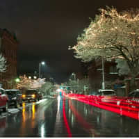 <p>Snow lights up the night in Poughkeepsie.</p>