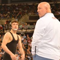 <p>Hasbrouck Heights&#x27; Michael O&#x27;Malley before his match with Coach Craig Massery.</p>