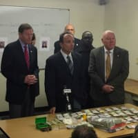 <p>U.S. Sen. Richard Blumenthal, Bridgeport Mayor Joseph Ganim and Bridgeport Police Chief AJ Perez hold a press conference about a George Street drug raid.</p>