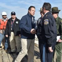<p>New York Gov. Andrew Cuomo near the scene of the tugboat accident on Saturday.</p>