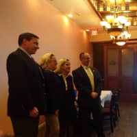 <p>Bronxville Mayor Mary Marvin introducing Pango pay-by-phone parking with officials.</p>