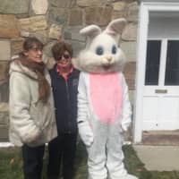 <p>The Easter Bunny visits with Jerri Agumueller and Oakland Mayor Linda Schwager at the annual Easter Egg Hunt.</p>