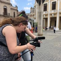 <p>Heidi Clorofilla shoots footage in one of Havana&#x27;s many squares.</p>
