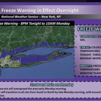 <p>A freeze warning is in effect until 10 a.m. Monday.</p>