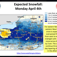 <p>Projected snowfall totals show higher amounts north of I-84.</p>