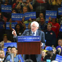 <p>Bernie Sanders speaks at a rally at Marist College.</p>