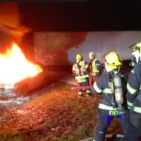 <p>The Easton Volunteer Fire Department is taking part in a foam operations and car fire suppression drill.</p>