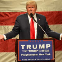 <p>Donald Trump speaks at a rally in Poughkeepsie.</p>