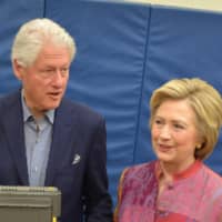 <p>Hillary and Bill Clinton arrive at Chappaqua&#x27;s Douglas G. Grafflin Elementary School to cast her votes for New York&#x27;s Democratic presidential primary.</p>